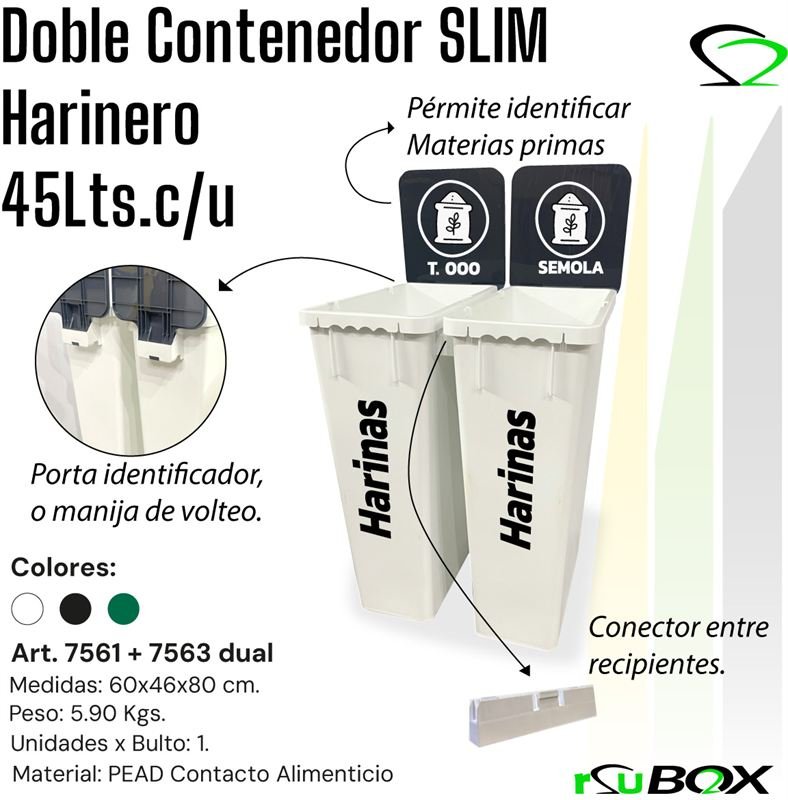 Art. 7561+7563 dual — Doble Contenedor SLIM Harinero 45 Lts c/u, 60×46×80 cm